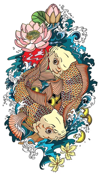 รอยสักปลาโคอิสองตัว — ภาพเวกเตอร์สต็อก