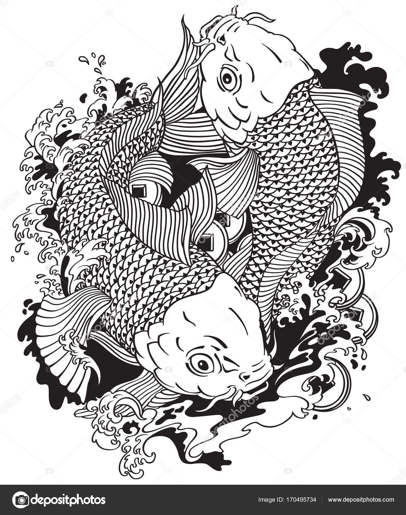 2 つの恋魚ブラック ホワイト ストックベクター ©insima 170495734, image size:1341x1700