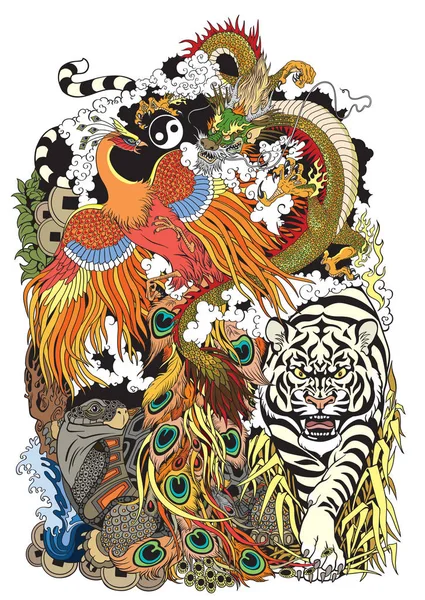 Feng shui animaux symboles — Image vectorielle