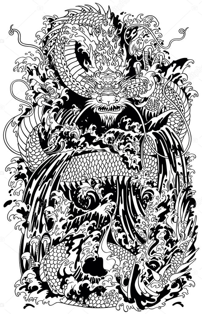Japanese Water Dragon Traditional Mythological Deity Creature Sea River