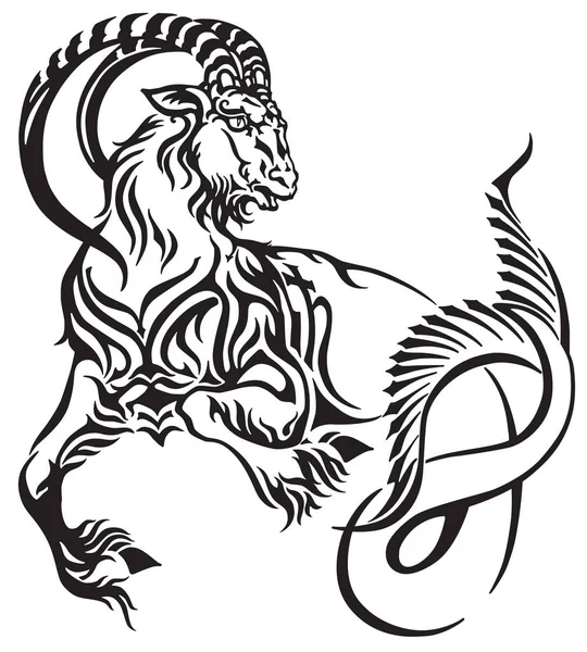 Capricorn Zodiac Sign Tribal Tattoo Style Mythological Creature Astrological Sea — Stock Vector