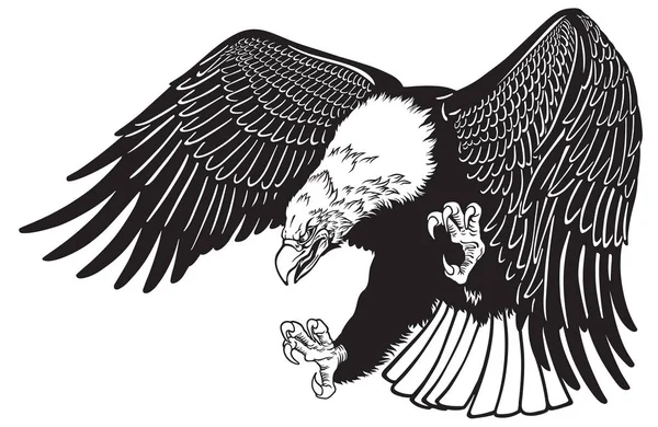 Aigle Chauve Dans Mouche Oiseau Américain Tête Blanche Illustration Vectorielle — Image vectorielle