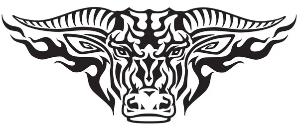 Taurus Stier Hoofd Vlammen Vooraanzicht Tribal Tattoo Stijl Vectorillustratie — Stockvector