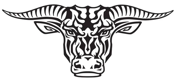 Cabeça Touro Taurus Ilustração Vetorial Estilo Tatuagem Tribal Vista Frontal —  Vetores de Stock