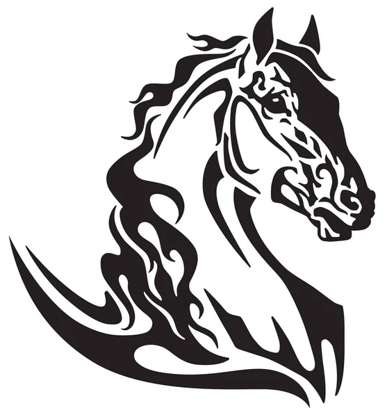 Cabeza Caballo Tatuaje Tribal Logotipo Icono Mustang Llameante Ilustración Vectorial — Archivo Imágenes Vectoriales