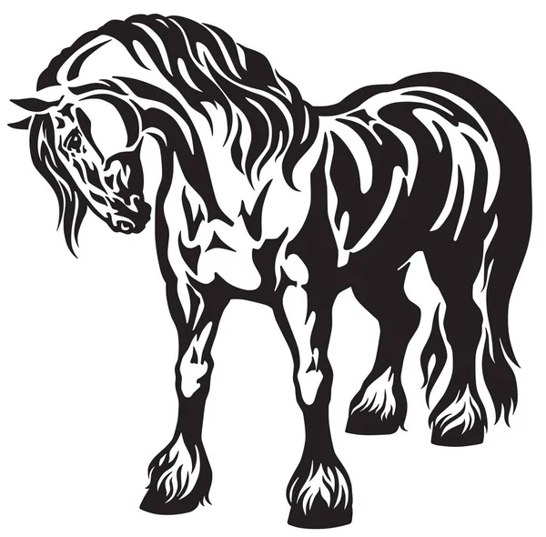 Heavy Draft Horse Black White Tribal Tattoo Style Vector Illustration — Stock Vector