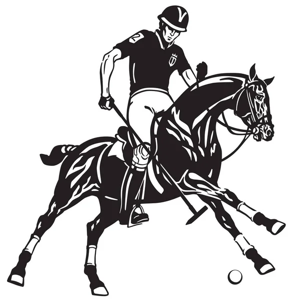 Jogador Pólo Montando Cavalo Pônei Segurando Bastão Martelo Para Bater —  Vetores de Stock