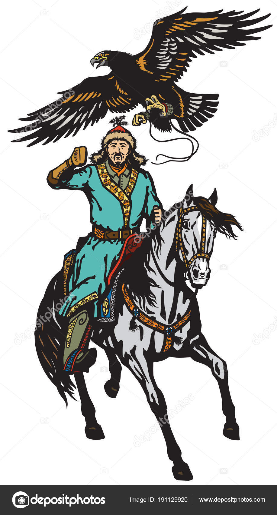 Eagle Hunter Horse Asian Horseman Sitting Pony Horseback Golden Eagle Stock Vector Image By C Insima 191129920