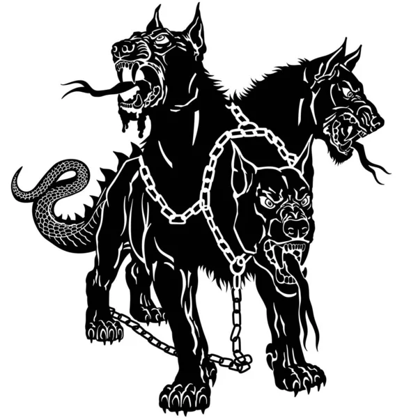 Fekete Cerberus Hellhound tetoválás — Stock Vector