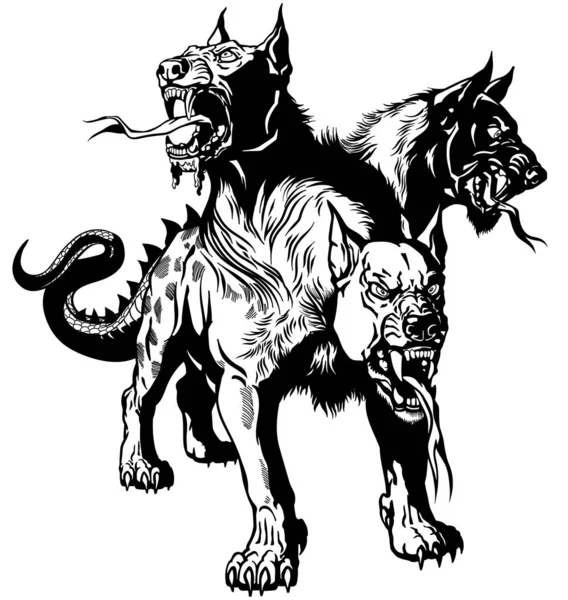 Cerberus Chien de l'enfer Noir et blanc — Image vectorielle