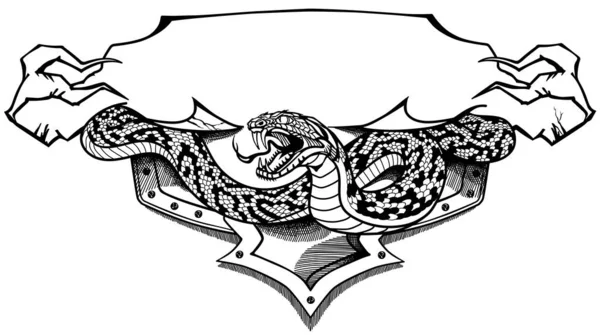 งูที่มีริบบิ้น แท็บเล็ตสีดําและขาว — ภาพเวกเตอร์สต็อก