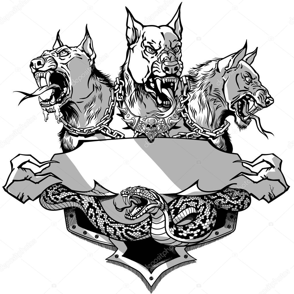 Cerberus and snake Design template grey and white