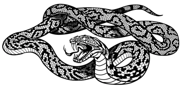 흑색 과 흰색의 뱀 문신 — 스톡 벡터