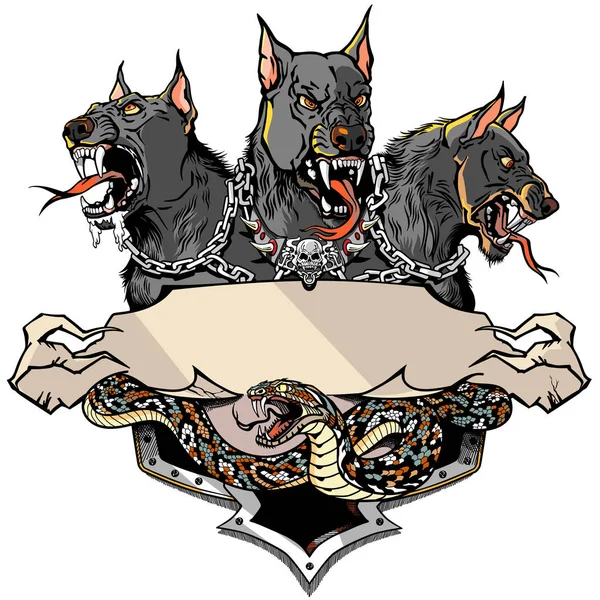 Plantilla de diseño Cerberus y serpiente negra — Vector de stock