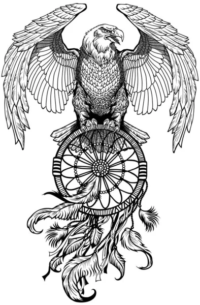 Орел з сновидінням. Чорно-білий — стоковий вектор