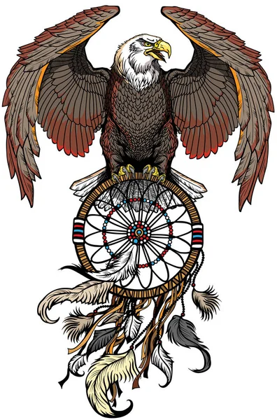 Eagle with dream catcher — Stok Vektör