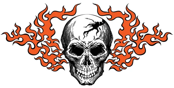Crâne en langues de flamme — Image vectorielle