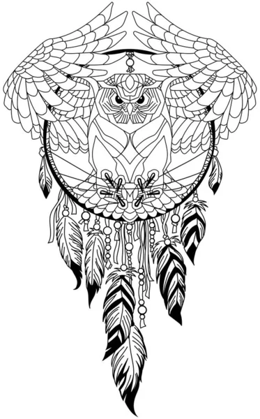 Dreamcatcher with flying owl — Stock vektor