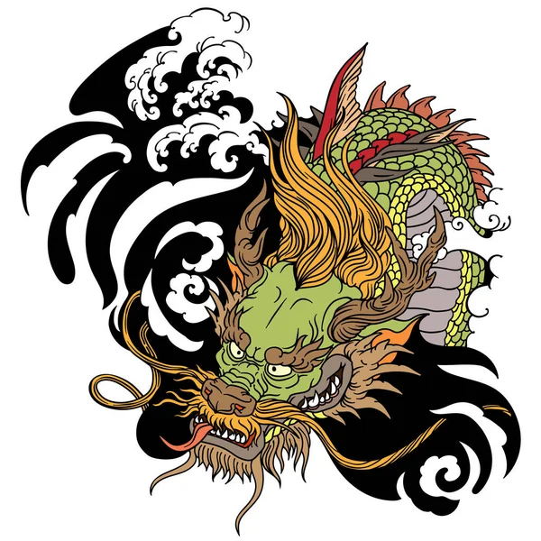 Cabeza Dragón Chino Asiático Oriental Tatuaje Ilustración Vectorial — Vector de stock