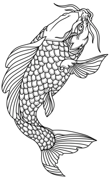 Ψάρι Koi Carp Κολυμπάει Επάνω Περίγραμμα Τατουάζ Απομονωμένη Διανυσματική Απεικόνιση — Διανυσματικό Αρχείο