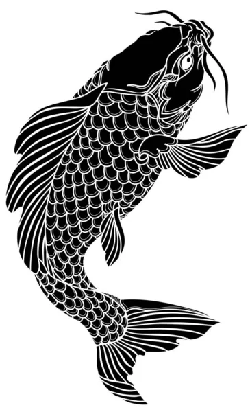 Black Koi Carp Fish Swimming Tattoo Isolated Vector Illustration — Stock Vector