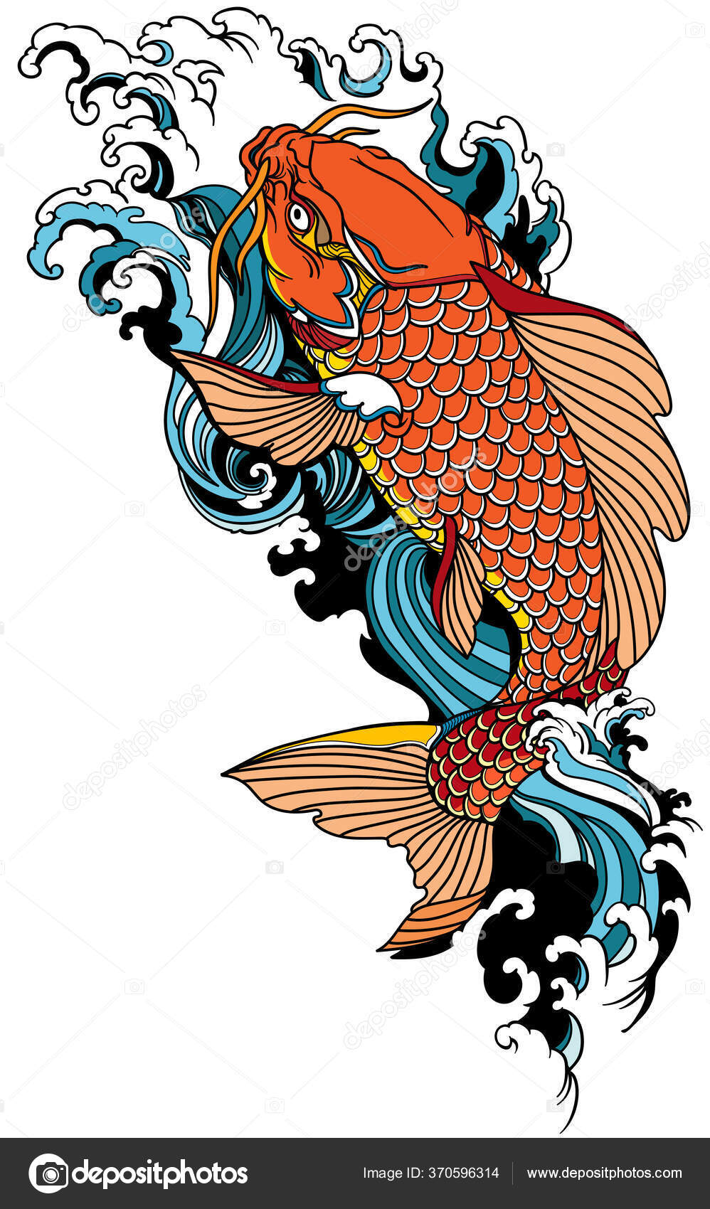 Koi Carp Swimming Upstream Japanese Gold Fish Water Waves Tattoo Stock  Vector by ©insima 370596314, image size:998x1700
