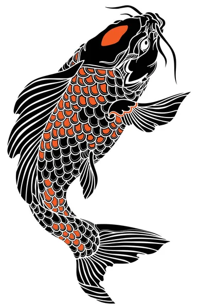 Czarno Czerwona Japońska Ryba Karpia Tatuaż Ilustracja Izolowanego Wektora — Wektor stockowy