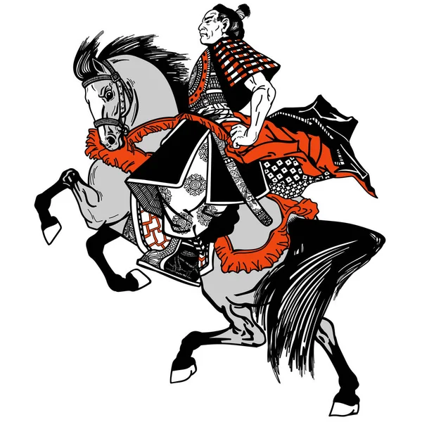Asiatisk Kavallerikrigare Japansk Samurajryttare Som Sitter Hästryggen Och Bär Medeltida — Stock vektor