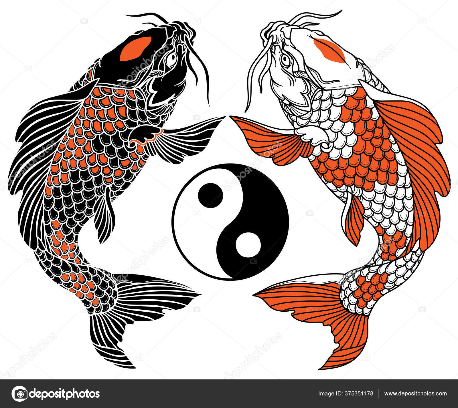 East Asian Dragon and Koi Carp. Black and White Tattoo Stock Vector -  Illustration of energy, myth: 181229204