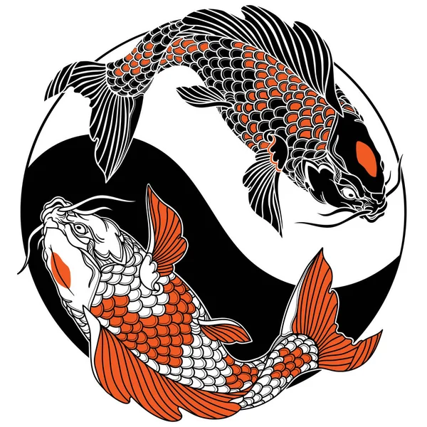 Yin Yang Sembolünde Iki Sazan Balığı Var Dövme Siyah Beyaz — Stok Vektör