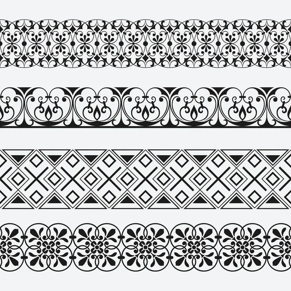 Patrones de vectores de borde ornamentales florales sin costura — Archivo Imágenes Vectoriales