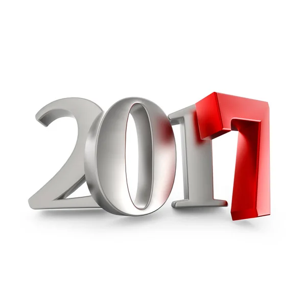 Новый 2017 год серебряные цифры с красным семь один изолирован на Уит — стоковое фото
