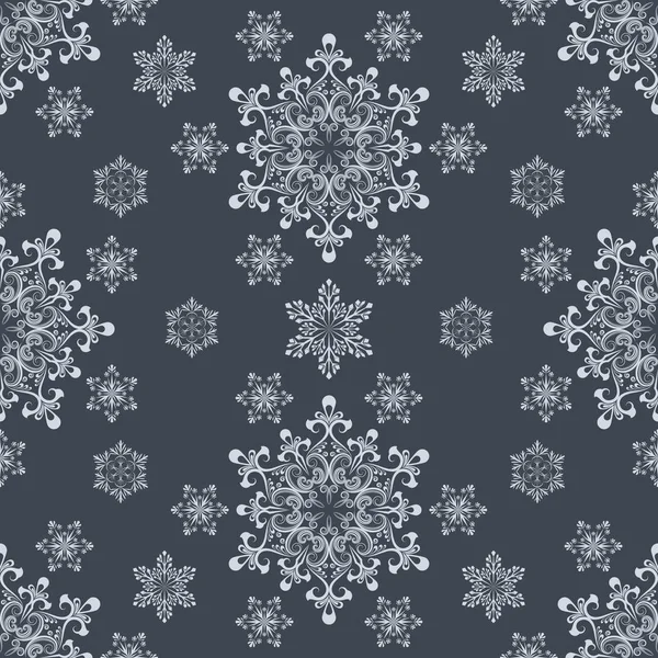 Abstract seamless white snowflake shapes on dark grey background — Stock Vector