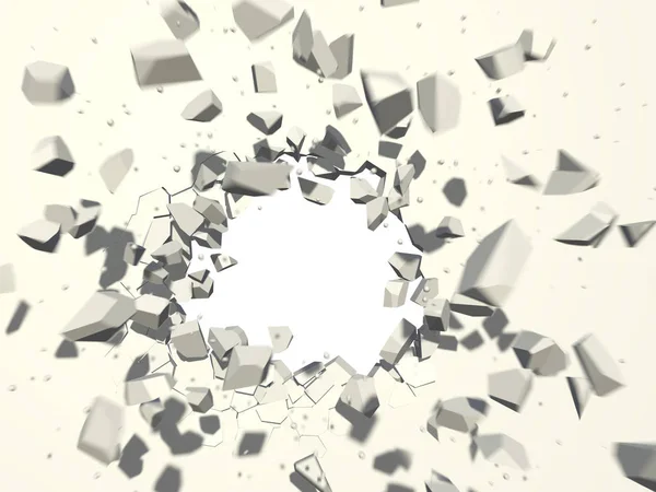 Wall explosion with white copy space background. — Stock Photo, Image