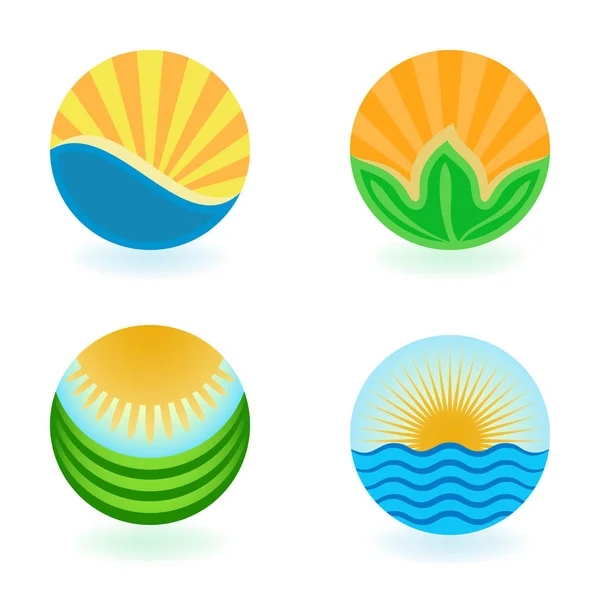 Conjunto de vectores de emblemas redondos de verano coloridos aislados en respaldo blanco — Vector de stock
