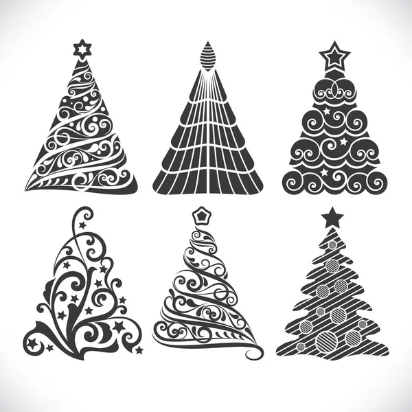 Weihnachtsbaum schwarze Formen gesetzt isoliert auf weißem Hintergrund für — Stockvektor