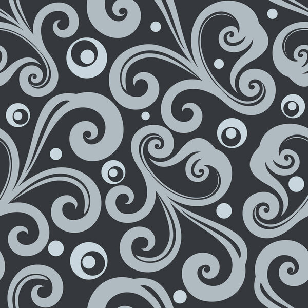 Monochrome  seamless floral wallpaper vector pattern.