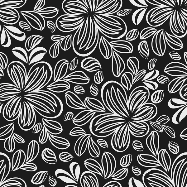 Seamless line art black and flower vector background — Stock Vector