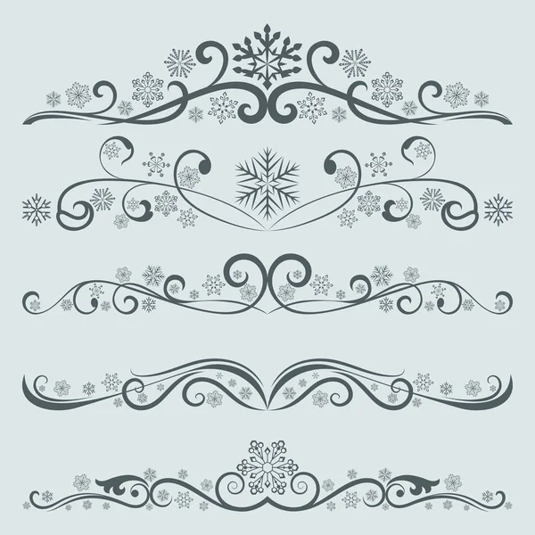 Abstract winter Kerstmis verdelers met sneeuwvlokken vector set. — Stockvector