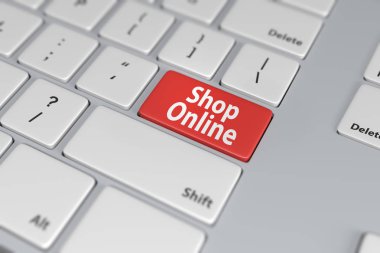 Shop online kırmızı düğme üstünde beyaz klavye