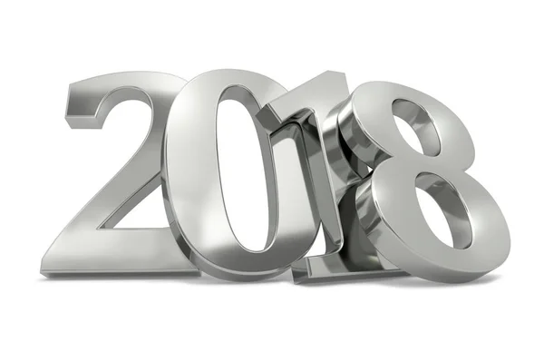 New 2018 year silver figures  leaning against white wall 3D rend — Stock Photo, Image
