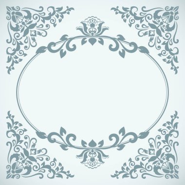 Vintage mavi çerçeve çiçek kartı vektör şablonu.