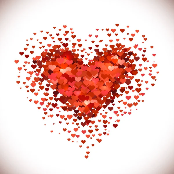 Pile en forme de coeur faite de petites formes de coeur rouge — Image vectorielle