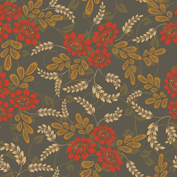 Seamless red and brown flower pattern. — Stock Vector