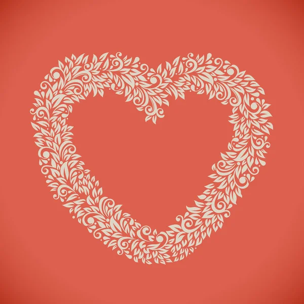 Heart shaped floral frame Valentines Day card. — Stock Vector