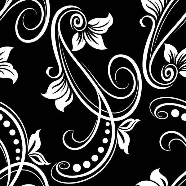 Seamless black and white flower vector pattern. — Stock Vector