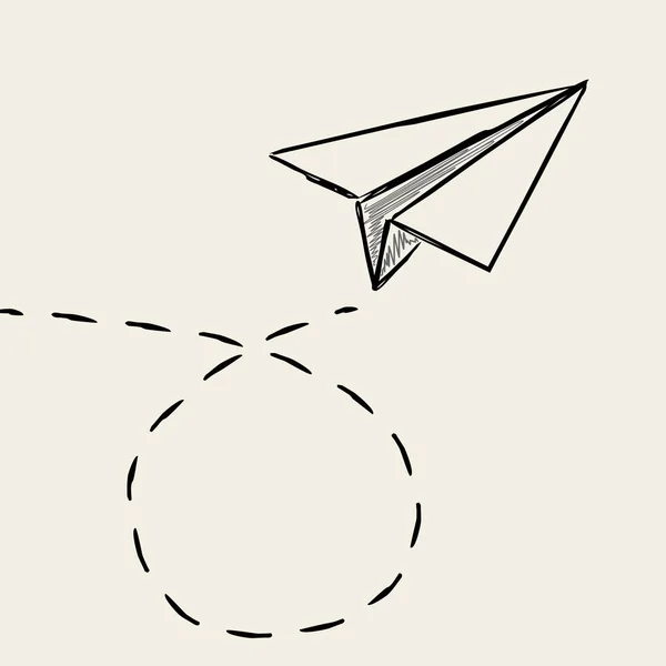 Papírové letadlo kreslení čárou přerušovanou trasování. — Stockový vektor