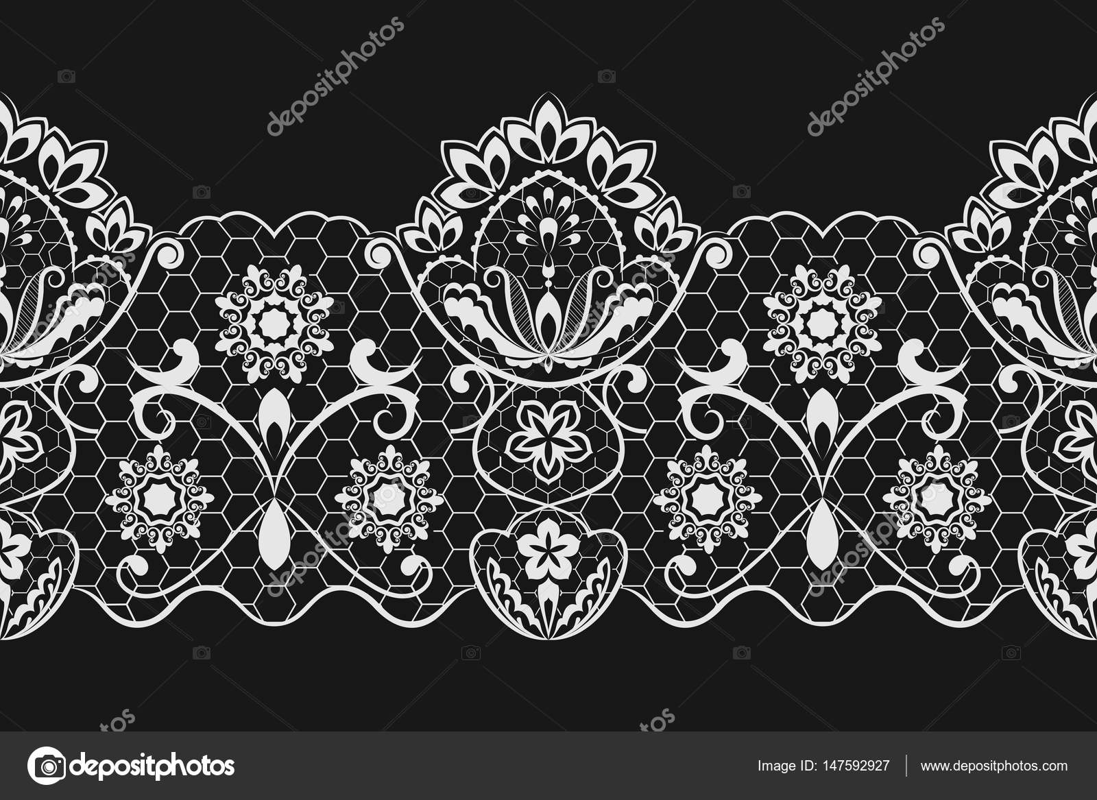 Seamless black and white horizontal lace vector pattern. — Stock Vector © lenapix 147592927