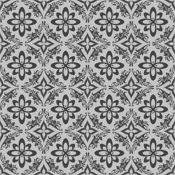 Бесшовный монохромный черно-белый цветочный векторный орнамент . — стоковый вектор