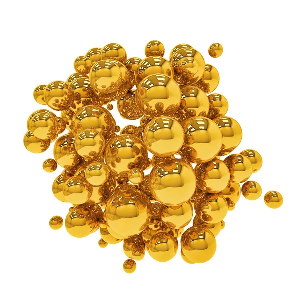 Groupe de sphères dorées isolées sur fond blanc Illustrtra 3D — Photo